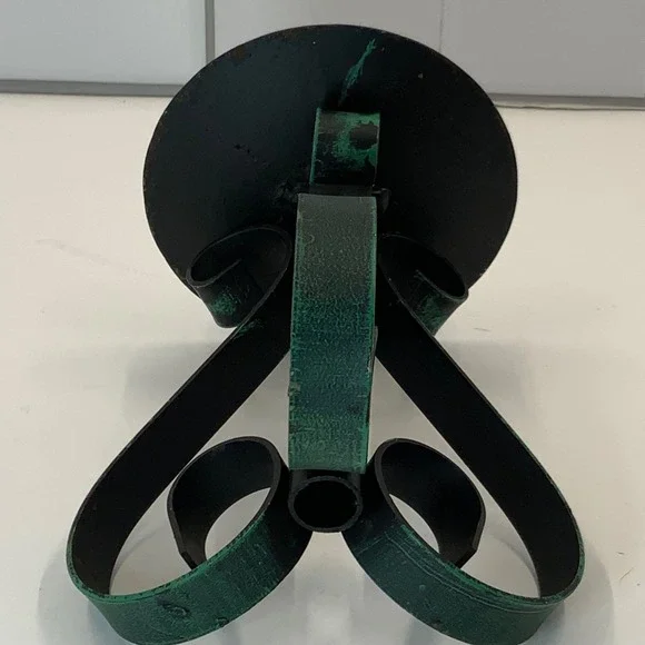 Vintage Green Verdigris Wrought Iron Pillar Candle Holder Scroll Base Hong Kong - Picture 6 of 7